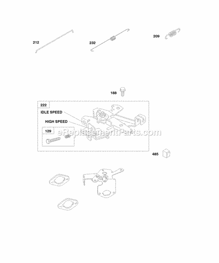 Governor Spring Control Bracket Diagram and Parts List for 246437-0084-B1  Briggs and Stratton Engine